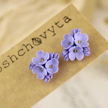 Сережки-цвяшки з бузком, колір холодний бузковий 1188 фото
